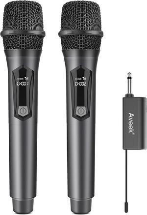 Aveek Wireless Microphones,  Dynamic Microphone for Speakers with Rechargeable Receiver(Work 6hs), for Singing, Party, Wedding, DJ, Speech (2 Packs)