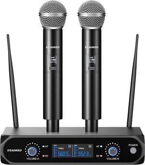 Aokeo Wireless Microphone System, Metal Wireless Mic Set with Case,Handheld Cordless Dynamic Microphones for Singing, , Church, DJ,100ft Range