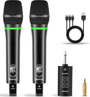 Rechargeable Wireless Microphone, Dual Metal Cordless Handheld Dynamic Wireless Mics with 1/4'' Output for , Meeting, Singing, Church, Wedding(UHF 240ft Range)(Receiver with Bluetooth)