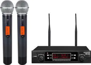 200-Channel Wireless Microphones System, Dual UHF Metal Cordless Mic Set, Auto Scan, Long Range 200-240Ft,16 Hours Use for  Singing, Church, 2022 Version(WM333)