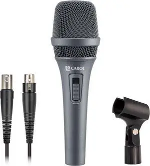 CAROL AC-900S XLR Wired Vocal Microphone  Dynamic Supercardioid Mic with AHNC Dual-Engine Noise Cancelling Tech for Singing, Karaoke, Stage & Studio, Includes Mic Clip, 14.8ft Cable & Switch - Gray