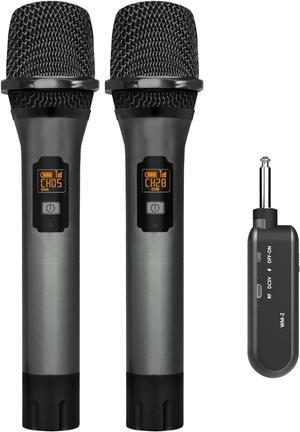 Wireless Microphone, UHF Cordless Dual Handheld Dynamic Mic Set with Rechargeable Receiver, for  Party, Voice Amplifier, PA System, Singing Machine, Church, Wedding, Meeting, 200ft (WM-2)