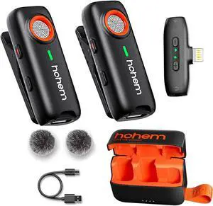 hohem MIC-01 Wireless Lavalier Lapel Microphone for iPhone iPad, with Noise Cancellation,MFi Certified,Remote Contro,Built-in Storage,20H Battery Life, Wireless Microphone for Live Stream