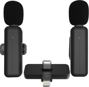 2 Pack Wireless Mini Lavalier Lapel Microphone for iPhone,Android Phone(2 in 1) - 80ft Cordless Clip on Dual Mics with Noise Reduction 5H Working Time for Video Recording Vlogging, YouTube, Interview