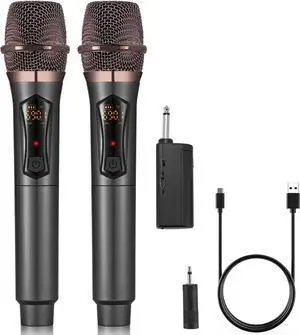 ALPOWL Wireless Microphones, Metal Dynamic Microphone System with Rechargeable Receiver, 50H Duration, 200ft Range, microphone for  Singing, Wedding, DJ, Party, Speech, Church, Class