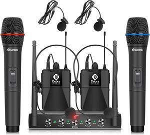 AU400 Pro UHF 4 Channel Wireless Microphone System with Cordless Handheld Lavalier Headset Mics, Metal Receiver, Ideal for Karaoke Church Party (with 4 Bodypack (B))