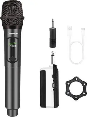 Wireless Microphone,Professional Handheld Cordless Dynamic Mic System with Rechargeable Receiver(160 Ft), Microphone Set for Singing,,Wedding,DJ,Party,Speech,Church,PA,K60-1