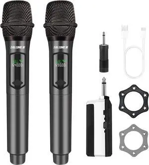 Wireless Microphone,Professional Dual Handheld Cordless Dynamic Mic System with Rechargeable Receiver(160 Ft), Microphone Set for Singing,,Wedding,DJ,Party,Speech,Church,K60-2