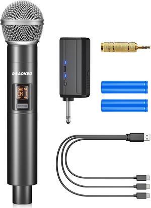 Aokeo Wireless Microphone Only for Mic Input, UHF Metal Dynamic Handheld Multipurpose Mic with Rechargeable Receiver (Work 4hs), 160ft Range, for  Machine, Amplifier Speaker, Mixer, Church