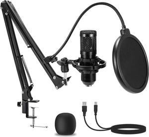 Condenser Microphone,Professional USB Microphone Plug & Play PC Computer Microphone Condenser Cardioid Mic Kit with Adjustable Boom Arm Stand Shock Mount,for Podcast,Streaming,YouTubeTiktok