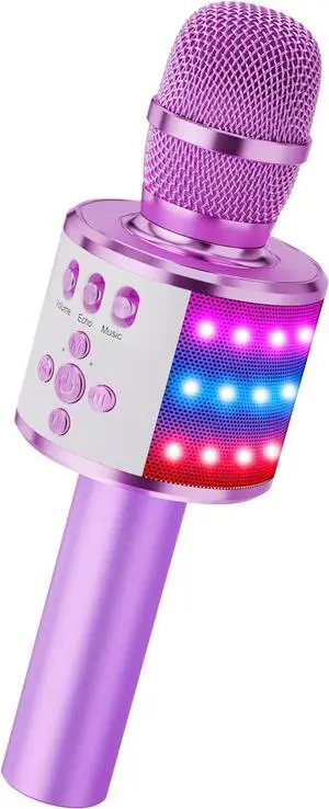Kids  Microphone Bluetooth Wireless Mic for Adults Singing Microphones with Speaker Disco Light Echo Sound Portable for Home Party Outdoor Gift Toys Q78(Light Purple)