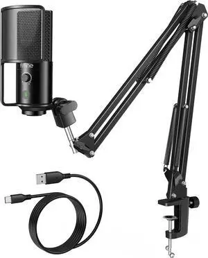 USB Podcast Microphone, PC Computer Condenser Microphone Plug & Play Mic Kit with Boom Arm Stand, 16MM Large Diaphragm, Mute Button for Recording Singing Streaming YouTube Singing-T669PRO1