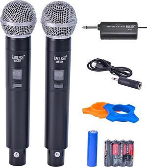 Dual Wireless Microphones  for Singing, Cordless Dynamic Microphone System for Long-Distance Use, with Rechargeable UHF Receiver, Perfect for , Church, Speech, Wedding, Party