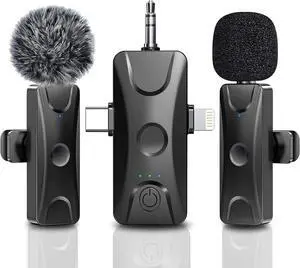 Wireless Lavalier Microphone for iPhone Android: Mini Lapel Mic with Intelligent Noise Cancelling, 48kHz/16bit, 100ft Range, for Camera, PC, Laptop, Video Recording, Streaming, Interview, Vlogs