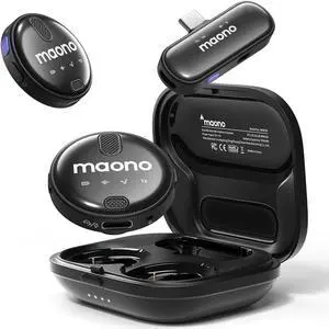 MAONO Wireless Lavalier Microphone for iPhone 15 & Android, USB C Wireless Lapel Mic with 48kHz/16Bit, Noise Cancellation, 328ft Range, 18H Battery for YouTube, Vlogging, Video Recording, Streaming