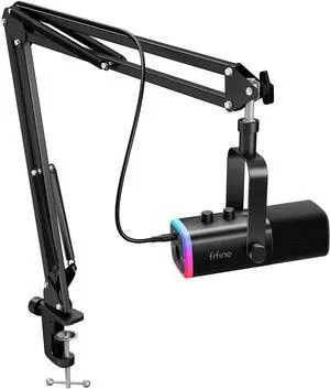 XLR/USB Gaming Microphone Set, Dynamic PC Mic for Streaming Podcasting, Computer RGB Mic Kit with Boom Arm Stand, Mute Button, Headphones Jack, for Recording Vocal Voice-Over-AmpliGame AM8T