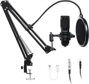 Studio Condenser USB Microphone Computer PC Microphone Kit with Adjustable Scissor Arm Stand Shock Mount, for PC Computer Recording Podcasting YouTube  Gaming Streaming Teaching Guarda GD100