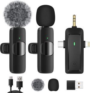 Wireless Lavalier Microphone for iPhone - Android Phone/Camera/Computer/Laptop, Professional Dual Lapel Mic with USB-C/3.5mm/USB Plug for Video Recording, Vlog, YouTube, TikTok