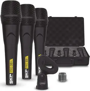 Microphone for Singing, Concerts, Studio and Events - Professional PRO-33K Dynamic Cardioid 3 Microphones Kit - XLR Connectivity - Includes Mic Stand and Accessories