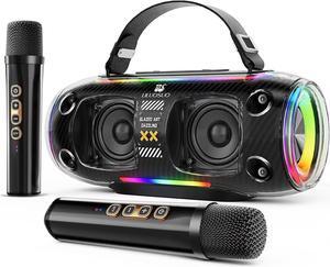 Machine with 2 Wireless Microphone Speakers, a Portable Bluetooth PA System for Adults and Children, Suitable for Home Gatherings, Birthday Parties, and Singing Practice.
