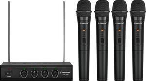 Phenyx Pro Wireless Microphone System, 4 Channel VHF Wireless Mics, w/ 4 Handheld Dynamic Microphones, Metal Receiver, Long Range, Microphone for Singing, , Church (PTV-2000A)