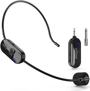 Wireless Microphone Headset, 2.4GHz, 160ft Range, Dual Type-C Charging, 3D Stage Reverb Effects, Compatible with 6.35mm & 3.5mm Jacks