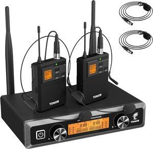 UHF Wireless Microphones System with Headset/Lavalier Lapel Mics, Bodypack Transmitter, Receiver, 2*15 Channels, 200ft Range for Live Singing  Church Party DJ PA Speaker Mixer Recording