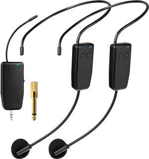 Wireless Microphone System for 2 People,160ft Range, 2.4G Dual Wireless Headset Mics for  Speaker, Amplifier, Mic Speakers, PA System, Yoga,Teaching, Fitness