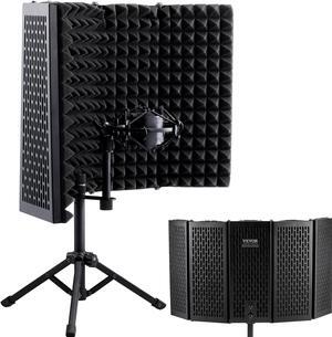 Microphone  Shield, 5-Panel, Studio Recording Mic Sound Shield, with Pop Filter Desktop Tripod Stand and 3/8'' to 5/8'' Microphone Adapter, for Blue Yeti and Condenser Microphones