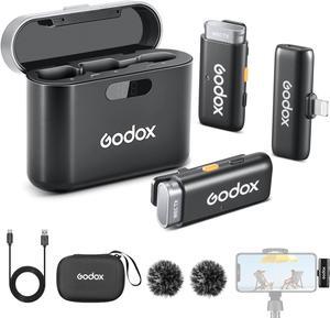 GODOX WES1 Kit2 Wireless Lavalier Microphone for iphone/Lightning, 8H Battery Life, Dual Channel 2.4G Wireless Mic, 200m(656ft.) Range, Noise Cancelling with Charging Case for Vlogging, TikTok