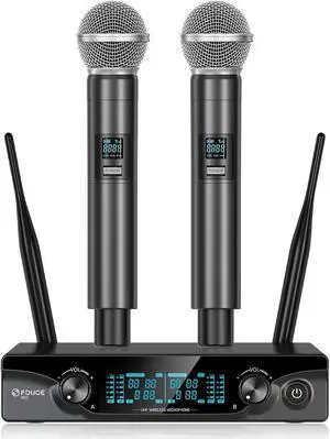 FDUCE Wireless Microphones,Cordless Dual Handheld Dynamic  Mic System for ,Party,Wedding,Outdoor Events,2x5 UHF Adjustable Channels,200ft