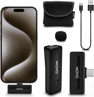 Movo Wireless Mini USB-C Wireless Microphone for iPhone 15 - iPhone 15 Microphone Compatible with iPhone 15 Pro Max - 10HR Battery Life, 164ft Range