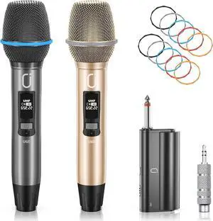 U60 Wireless Microphones, Dual UHF Microphone System with Rechargeable Receiver, Metal  Microphone for Singing, Wedding, DJ, Party, Speech, Church, Class, 200ft