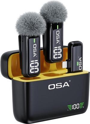 OSA 2Pcs Wireless Lavalier Microphone for iPhone iPad with Charging Charging Case and Transmitter Digital Display, 36H Clip on Lapel Microphone Wireless for Video Recording