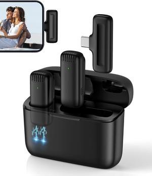 2Pcs Mini Wireless Microphone USB C Lavalier Mic for iPhone 15 Series, Lapel Type C Microfono Para Android Phone with Charging Case 48H Lav Mics Plug and Play for Video Recording Vlog Podcast YouTube