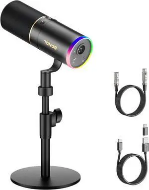 XLR/USB Gaming Mic, Dynamic Microphone for Podcast Recording Streaming with RGB Light, Mute Button, Headphones Jack, Monitoring, Desktop Stand, Metal Vocal Mic for PC Mac Android PS4/5 TD520S