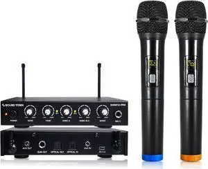 Sound Town 16 Channels Wireless Microphone  Mixer System with Optical (Toslink), AUX and 2 Handheld Microphones - Supports Smart TV, Home Theater, Sound Bar (SWM16-PRO)