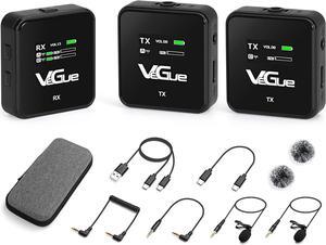 VeGue Wireless Lavalier Microphone System, 2.4GHz Dual Channel Wireless Lapel Mic with Noise Cancellation for DSLR Cameras, Camcorders and Phones, Lavalier Mic for TikTok, Interview and Recording