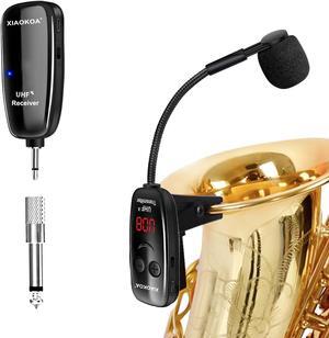 XIAOKOA UHF Wireless Instruments Microphone,Saxophone Microphone,Wireless Receiver and Transmitter,160ft Range,Plug and Play,Great for Trumpets, Clarinet, Cello