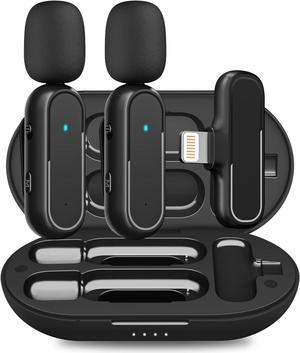 Wireless Lavalier Microphone for iPhone iPad, Lapel Mics Plug-Play 2.4G Ultra-Low Delay Built-in Noise Reduction Chip 36H Working Time for Video Recording Interview Podcast Vlog YouTube
