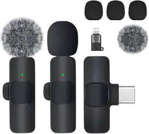 Wireless Professional Lavalier Microphone for Android, iPhone, iPad, Laptop, Interview, Live Streams, Video Recording, Podcast, Vlog, YouTube, Instagram, TikTok(2 Microphones Included)