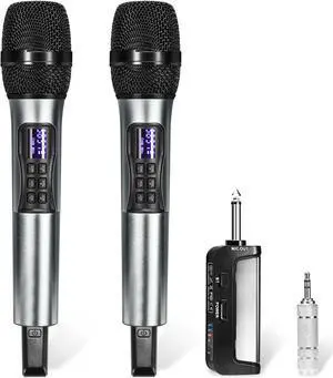 Wireless Microphone Karaoke System with Rechargeable Bluetooth Receiver,Professional Handheld Dynamic Cordless Microphone,UHF 200 FT Range,6.5mm/3.5mm Output, for Singing Karaoke Speech