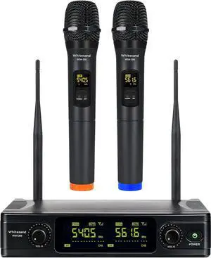 whitesand UHF Wireless Microphone System, Dual Wireless Mic Set w/ 2 Handheld Dynamic Microphones, 2x30 Frequencies, Color Coded Microphone for Singing, Home , DJ, Church, Wedding (WSM-300)