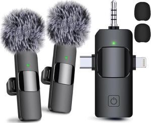 3 in 1 Wireless Microphone for iPhone, Android, Camera, USB-C Microphone, Wireless Lavalier Microphone, Mini Microphone, Noise Canceling Lapel Mic for Interview Video Podcast Vlog