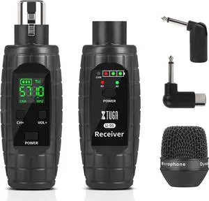 XTUGA U95 Wireless XLR Transmitter and Receiver Wireless Microphone Adapter, UHF Wireless XLR Receiver Rechargeable Wireless Microphone Transmitter Receiver for XLR Microphones & PA System