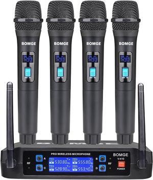 BOMGE Wireless Microphone System, Pro 4-Channel Cordless Mic Set with Four Handheld Mics, Fixed Frequency, Long Range 200ft, Ideal for Church,, Events (V410)