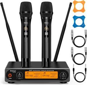 Bietrun Wireless XLR Microphone System, 165 ft Range, Professional UHF Dual Metal Cordless Dynamic Handheld Microphone with XLR Cable for Audio Mixer, Amplifier, , Church, Speech, Wedding