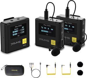 iRay DW20 Wireless Lavalier Microphone with ligent Denoise, Digital/Analog Output, 2.4G Dual Wireless Lapel Mic for Camera Smartphone Tablet, Compact Lav Mic for Vlogging/Live Streaming
