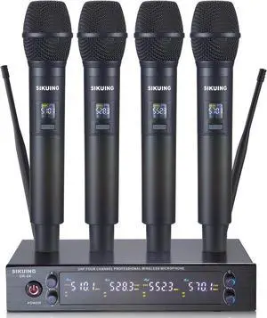4 Channel UHF Wireless Microphone System with Cordless Handheld Mics, 4x50 Adjustable Frequencies, Ideal for  Meeting Church, 300ft Range (4 Handheld)