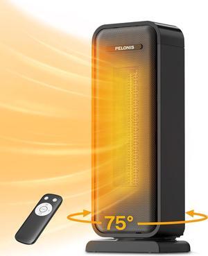 PELONIS Space Heater Indoor with 75° Oscillation & Remote, 16 Inch Portable Heater with Thermostat & 12H Timer, Electric Room Heater with Eco, Ceramic Desk Heater for Bedroom Home Office, 1500W